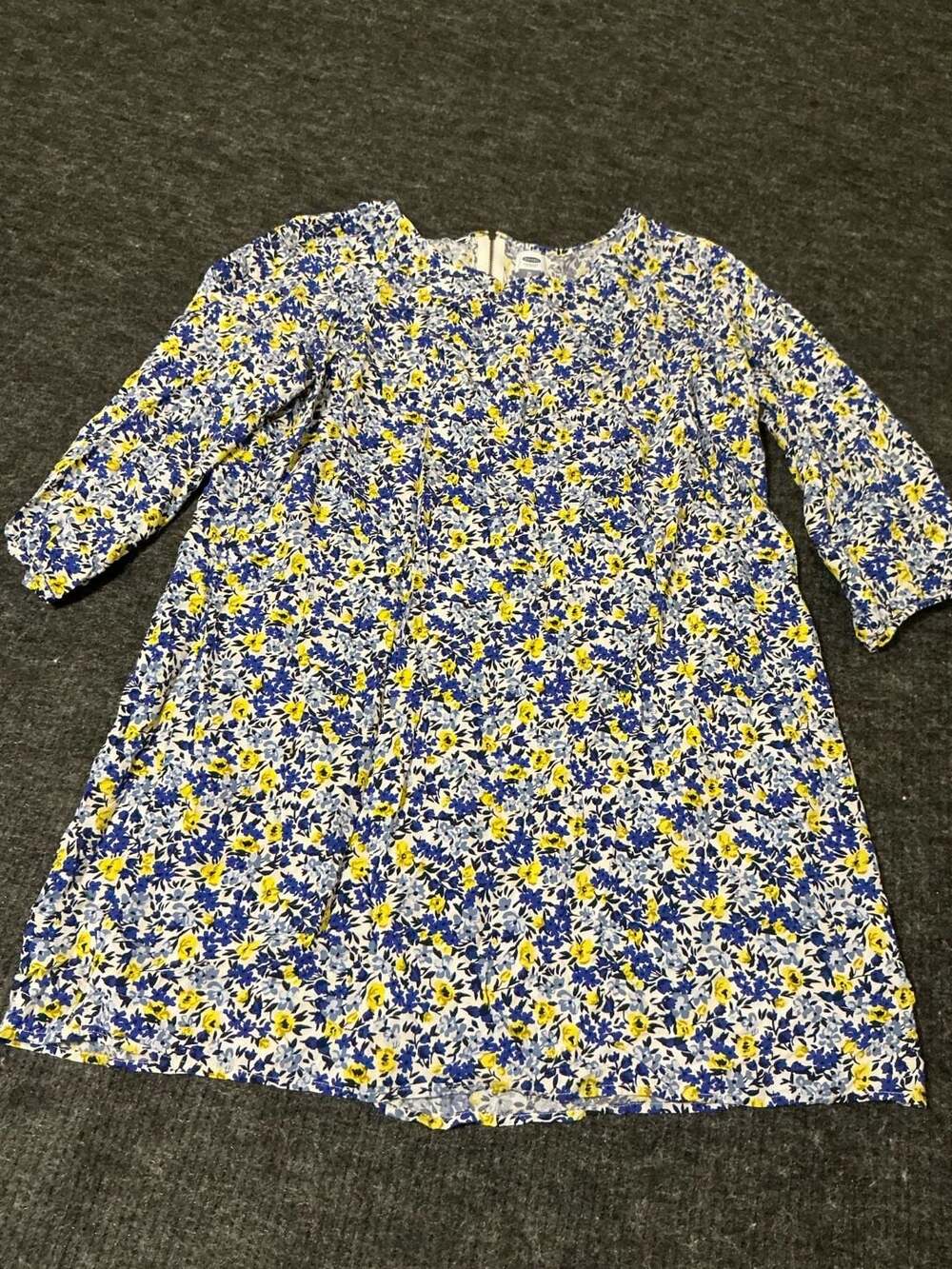 Old Navy Women's Blue Yellow Floral 3/4 Sleeve Shift Dress Size XL